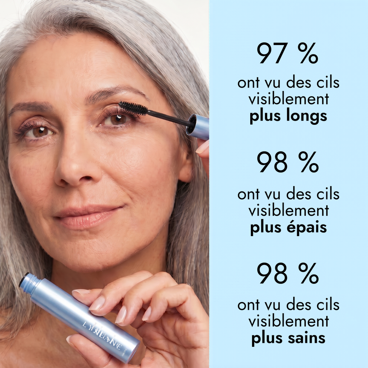 97 % cils plus longs, 98 % plus épais, 98 % plus sains